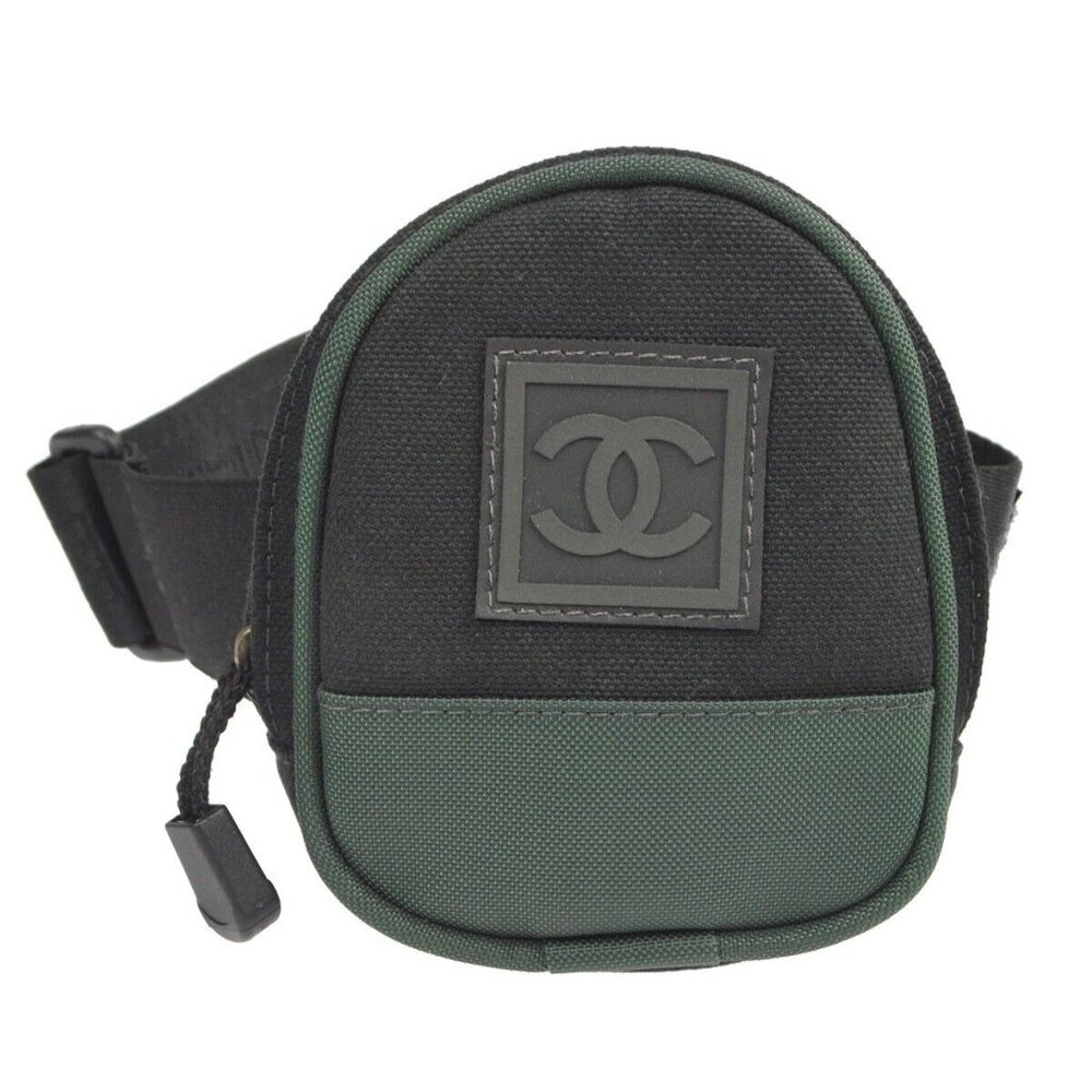 Authenticity Guaranteed Chanel Sports Line Leg Bag Pouch Black Green Nylon - Picture 1 of 10